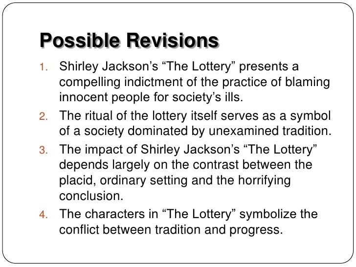 Thesis statements on the lottery by shirley jackson critical analysis of the lottery by shirley jackson